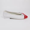 Chanel White Lambskin Red Patent CC Cap Toe Bow Ballet Flats EU 36