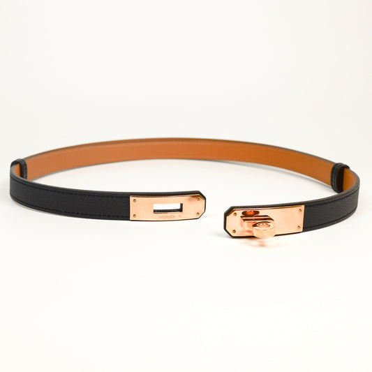 Hermès Kelly 18 Belt Black Epsom Leather Rose Gold Hardware U 2022