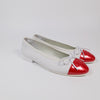 Chanel White Lambskin Red Patent CC Cap Toe Bow Ballet Flats EU 36