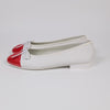 Chanel White Lambskin Red Patent CC Cap Toe Bow Ballet Flats EU 36