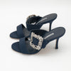 Manolo Blahnik Navy Gable 90 Jewel Buckle Mules EU 36