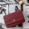 CHANEL Red/Maroon Camellia Embossed Lambskin WOC Silver HW w/ Zeko's COA