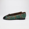 Chanel 23A Paris-Dakar Green Tweed Patent CC Cap Toe Bow Ballet Flats EU 36