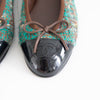 Chanel 23A Paris-Dakar Green Tweed Patent CC Cap Toe Bow Ballet Flats EU 36