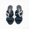 Manolo Blahnik Navy Gable 90 Jewel Buckle Mules EU 36