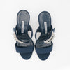 Manolo Blahnik Navy Gable 90 Jewel Buckle Mules EU 36