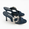 Manolo Blahnik Navy Gable 90 Jewel Buckle Mules EU 36