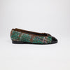 Chanel 23A Paris-Dakar Green Tweed Patent CC Cap Toe Bow Ballet Flats EU 36