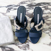 Manolo Blahnik Navy Gable 90 Jewel Buckle Mules EU 36