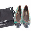 Chanel 23A Paris-Dakar Green Tweed Patent CC Cap Toe Bow Ballet Flats EU 36