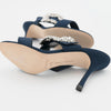 Manolo Blahnik Navy Gable 90 Jewel Buckle Mules EU 36