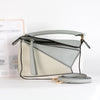 Loewe Mini Puzzle Leather Shoulder Bag White/Ash Grey/Marble Green