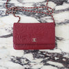 CHANEL Red/Maroon Camellia Embossed Lambskin WOC Silver HW w/ Zeko's COA