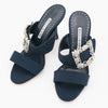 Manolo Blahnik Navy Gable 90 Jewel Buckle Mules EU 36