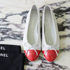 Chanel White Lambskin Red Patent CC Cap Toe Bow Ballet Flats EU 36