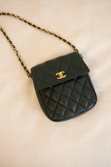 Chanel Rare 90s Vintage Forest Green Lambskin Vertical Mini Flap Bag 24K GHW