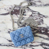 CHANEL Denim Camellia Sweet Heart Clutch with Chain AP3224
