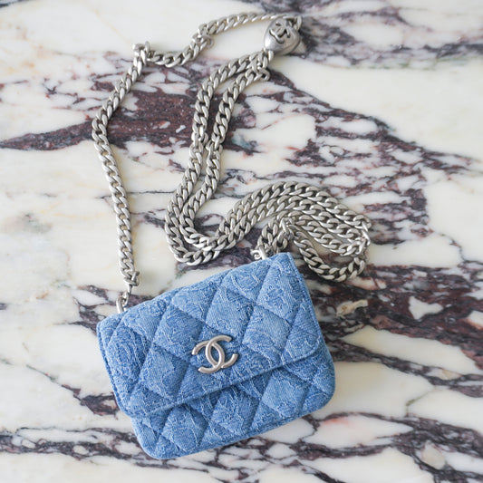 CHANEL Denim Camellia Sweet Heart Clutch with Chain SC-AP3224
