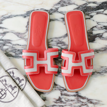Hermès Oran Sandals Prunoir Rouge Canvas Size 36