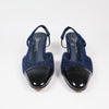 Chanel Navy Sequin Tweed Patent Cap Toe Slingback Pumps Size 36