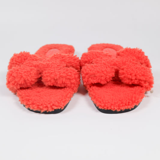 Hermès Limited Edition Orange Shearling Teddy Oran Sandals Size 36