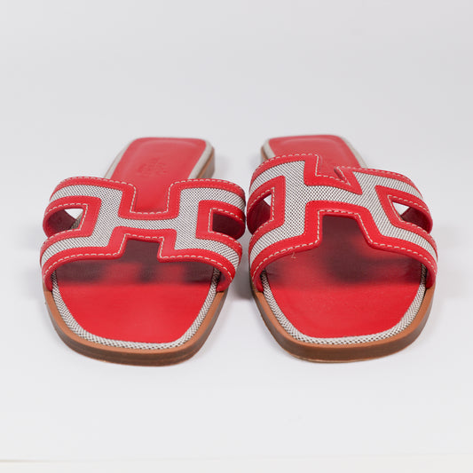 Hermès Oran Sandals Prunoir Rouge Canvas Size 36