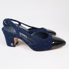 Chanel Navy Sequin Tweed Patent Cap Toe Slingback Pumps Size 36