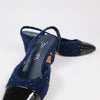 Chanel Navy Sequin Tweed Patent Cap Toe Slingback Pumps Size 36