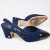 Chanel Navy Sequin Tweed Patent Cap Toe Slingback Pumps Size 36