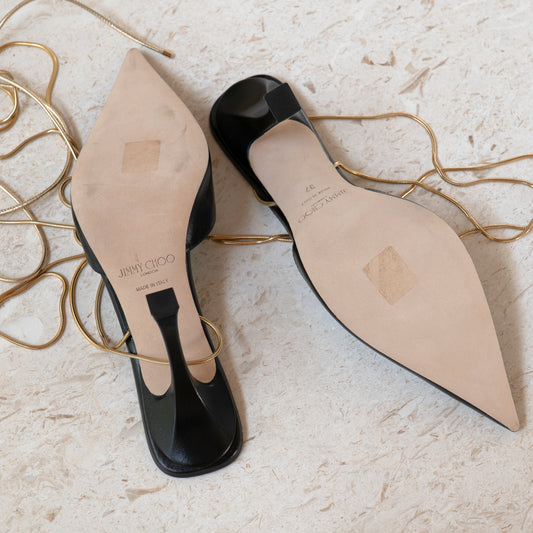 Jimmy Choo x Mugler Black Leather Chain Strap Pumps Size 37