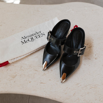 Alexander McQueen Punk Buckle Leather Mules Size 36