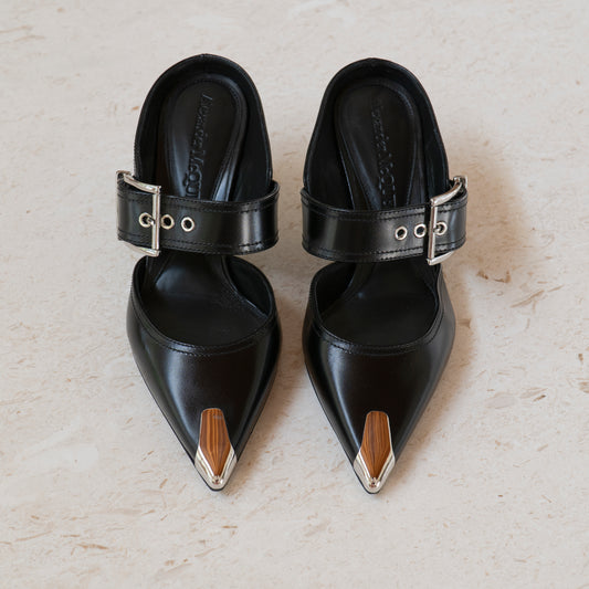 Alexander McQueen Punk Buckle Leather Mules Size 36