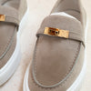 Hermès Game Slip-On Sneaker Size 38 Beige Esquisse Suede with Gold Kelly Buckle