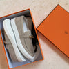 Hermès Game Slip-On Sneaker Size 38 Beige Esquisse Suede with Gold Kelly Buckle