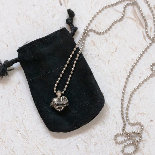 Chrome Hearts Heart Orbit Charm Pendant with Silver Ball Chain Necklace