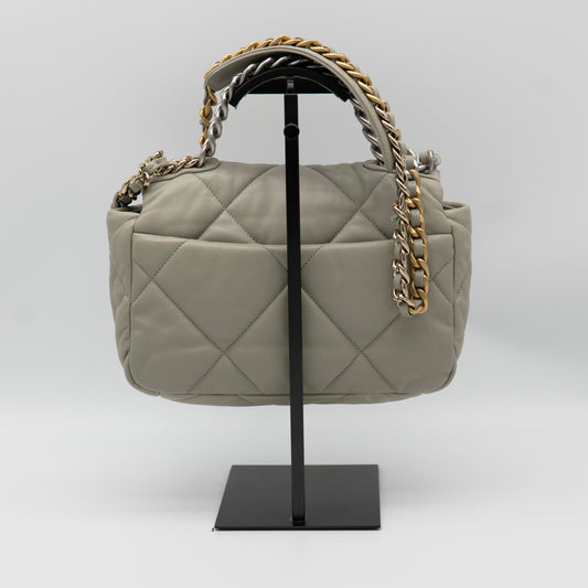 CHANEL 19 Medium 22C Light Gray Lambskin Quilted Mixed HW