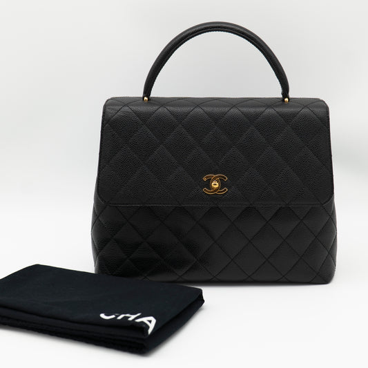 CHANEL Vintage Caviar Jumbo Kelly Flap 24K Gold Hardware A12397