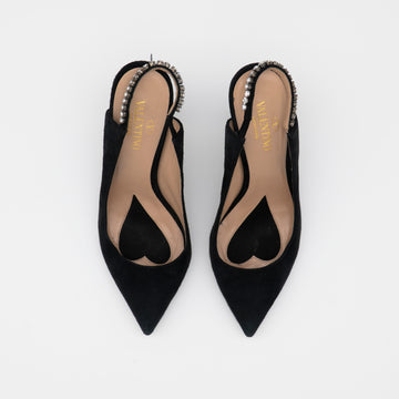 Valentino Garavani Suede Crystal Embellished Slingback Pumps Size 36