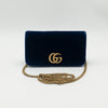 Gucci Velvet GG Marmont Mini Chain Flap Bag Blue