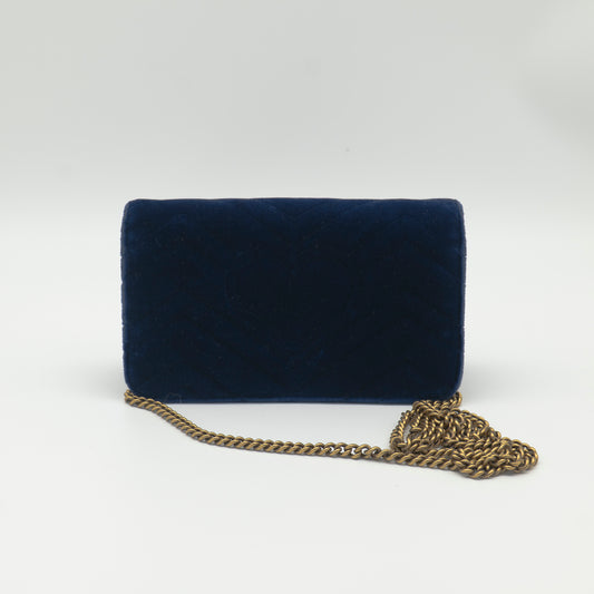 Gucci Velvet GG Marmont Mini Chain Flap Bag Blue