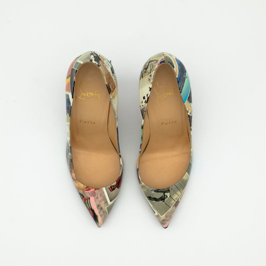 Christian Louboutin Collage Print Pigalle Follies 120 Pumps Size 36.5