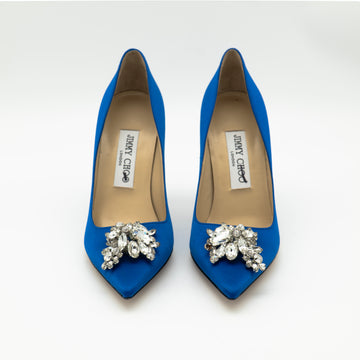 Jimmy Choo Blue Satin Crystal Embellished Manda Pumps Size 36