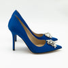 Jimmy Choo Blue Satin Crystal Embellished Manda Pumps Size 36