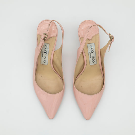 Jimmy Choo Erin 60 Rosewater Patent Slingback Pumps Size 36