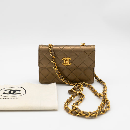 CHANEL Vintage Metallic Gold Extra-Mini Half Flap Bag Lambskin 24K GHW