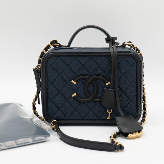 CHANEL Medium Filigree Vanity Case Navy/Black
