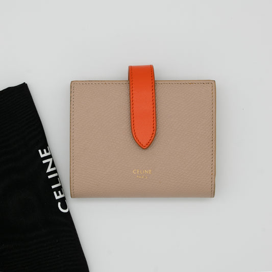 Celine Small Strap Bicolor Compact Wallet Beige/Orange