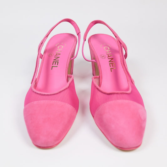 Chanel Pink Mesh with Suede Cap Toe Slingback Pumps EU 36
