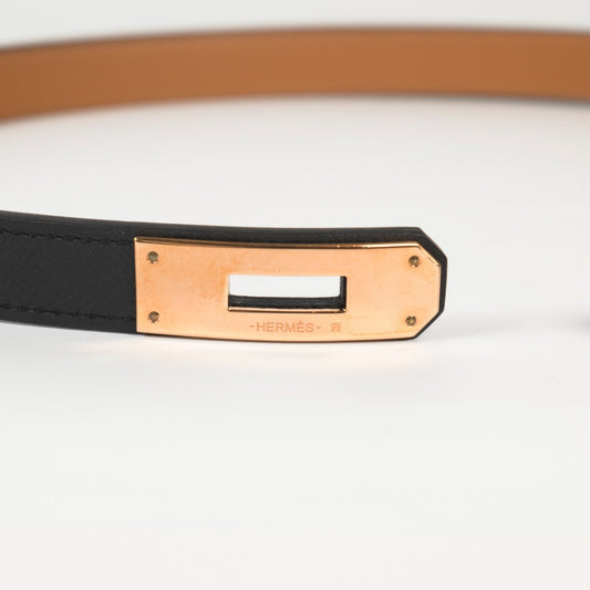 Hermès Kelly 18 Belt Black Epsom Leather Rose Gold Hardware U 2022