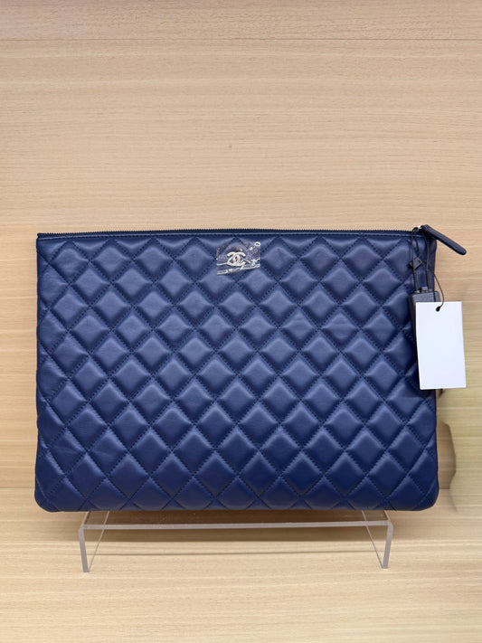 CHANEL Blue Lambskin Large Classic O-Case SHW